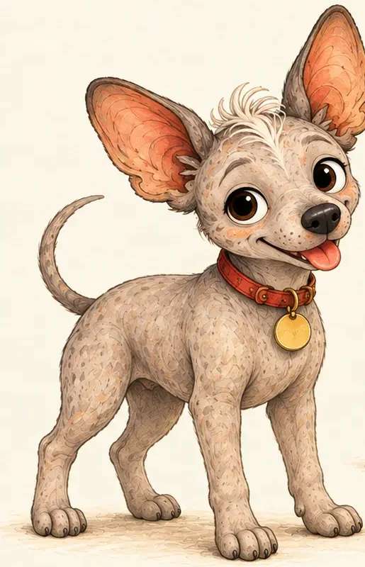 Apolo, perro peruano sin pelo con collar rojo y medalla dorada, tomado de su ficha oficial