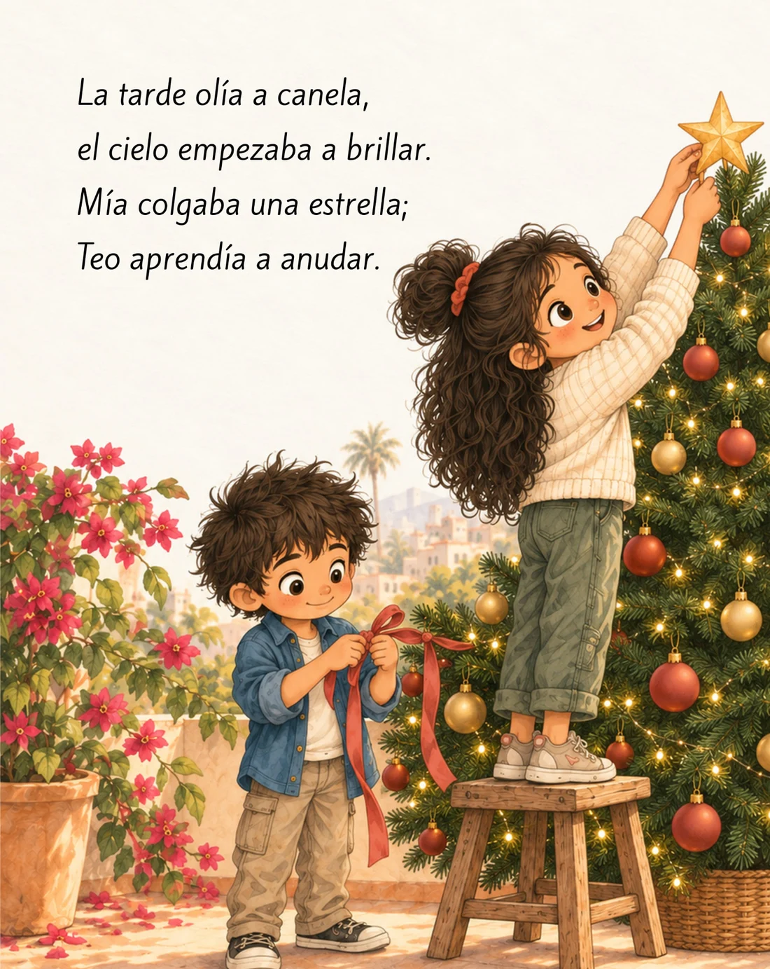 Página interior 4 del libro ¿Dónde se esconde la Navidad?, ilustración y texto impresos